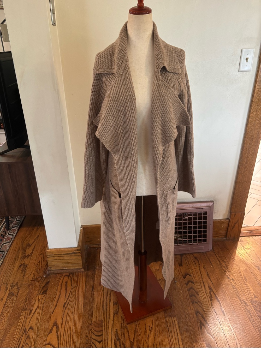 ACHRO Alpaca Wool Blend Longline Cardigan Sweater Tan Large